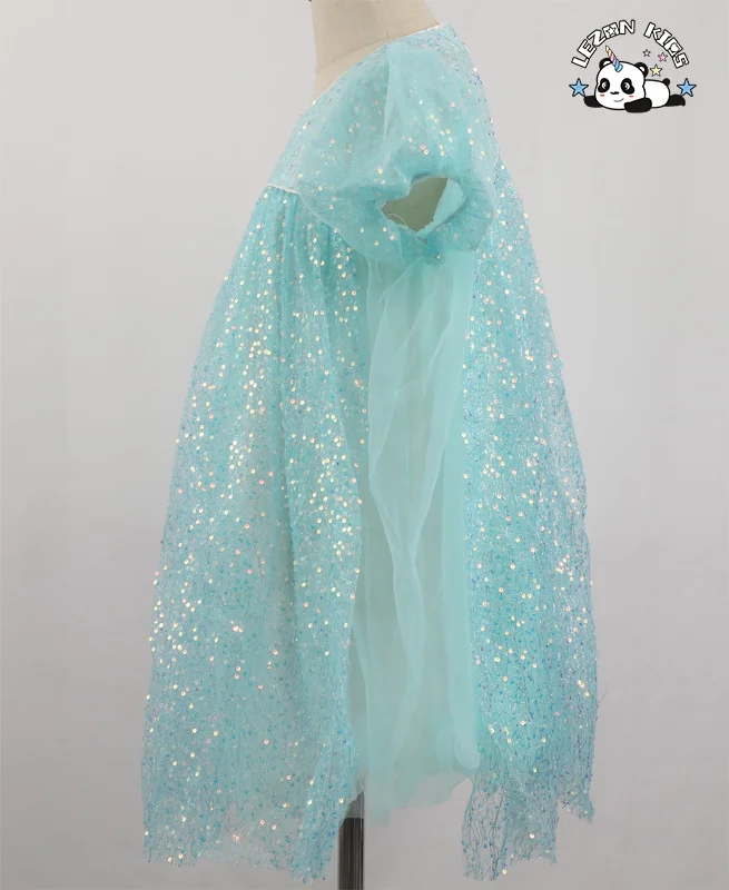LEZONKIDS - Hot Selling Product Short Puff Sleeve Sequin Patches Tutu Girls Dress for 2-14y Customize Dress
